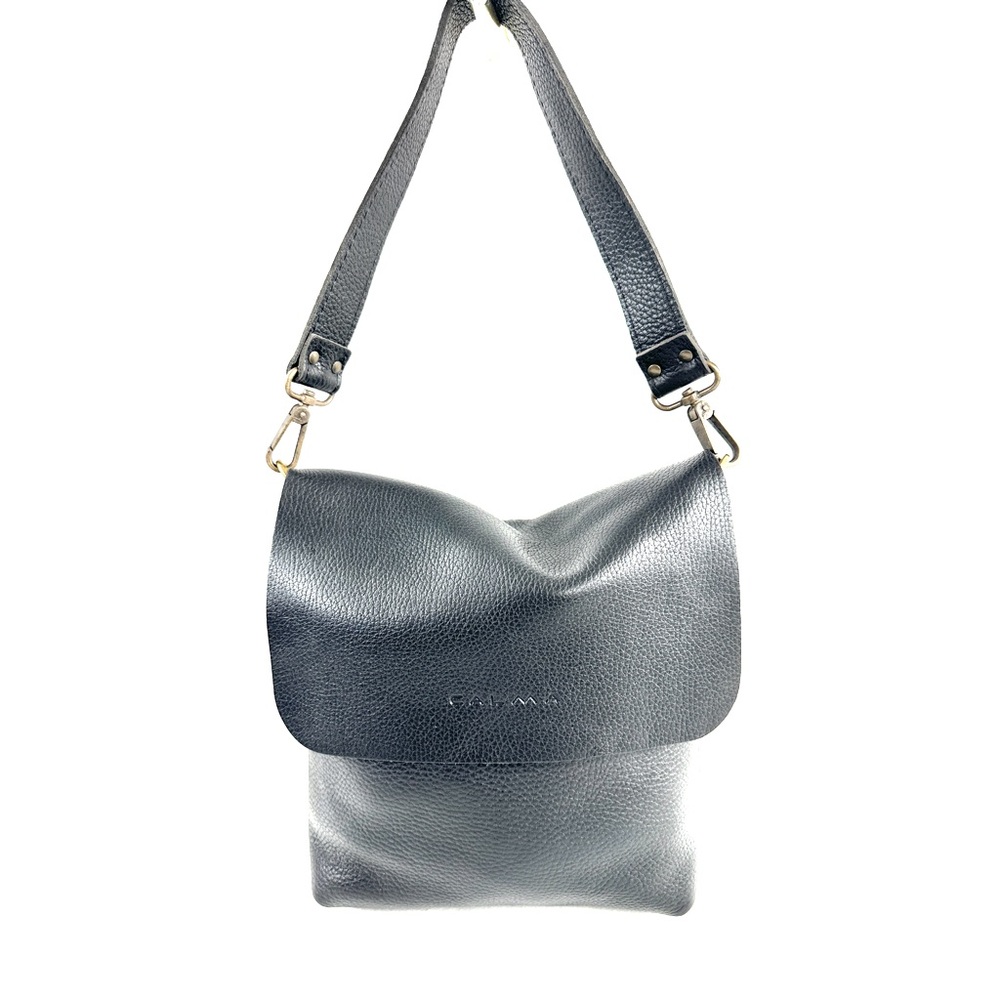 Calma 11600 Black Pebbled Leather Small Shoulder Bag Handmade Spain